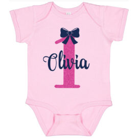 1st Birthday Girl Onesie with Bow