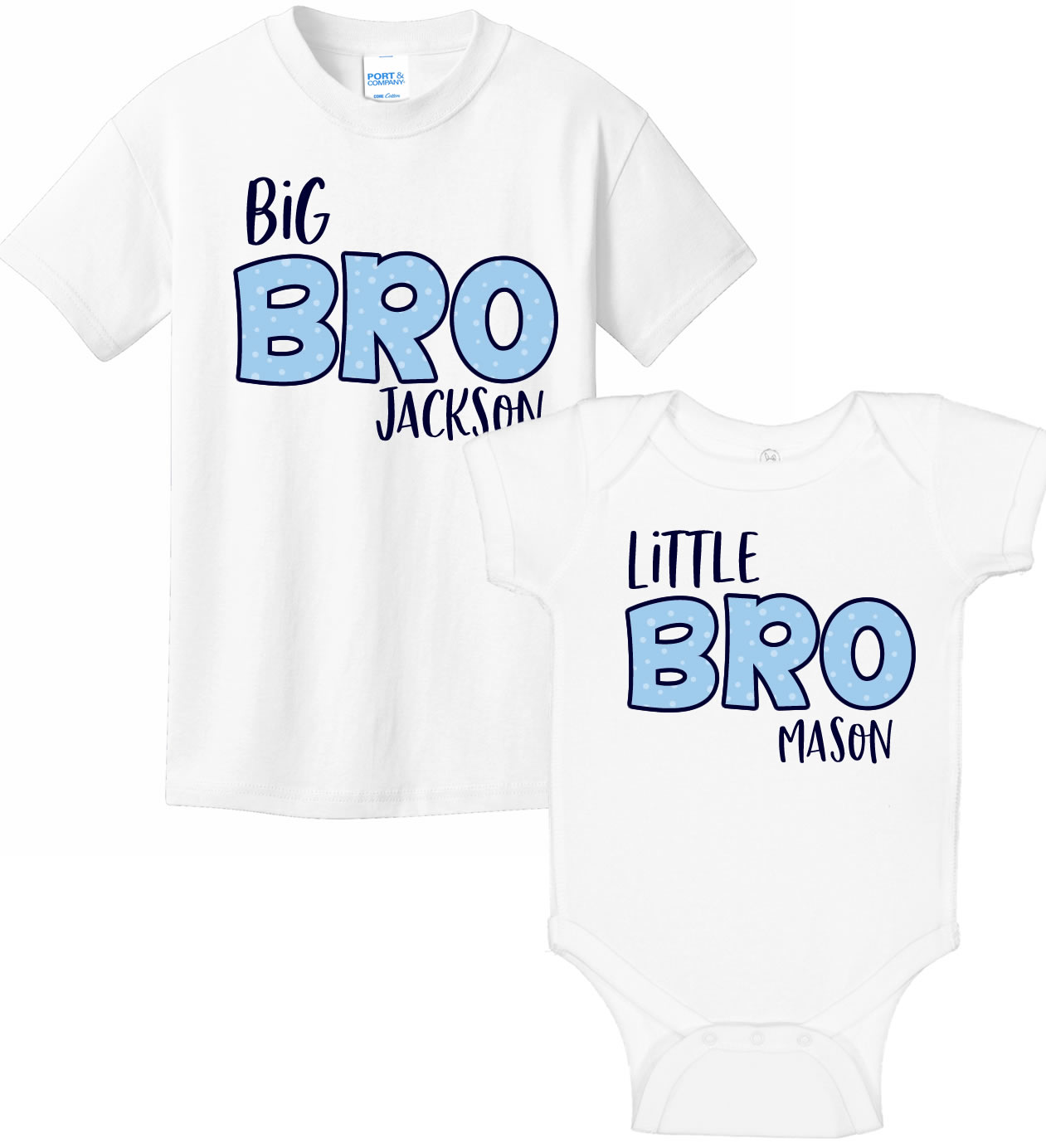 Big Bro & Little Bro Onesie & T-Shirt Set Personalized Babies