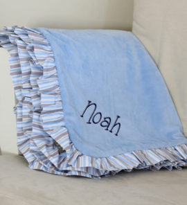 Blue/Gray Stripe Baby Blanket with Name