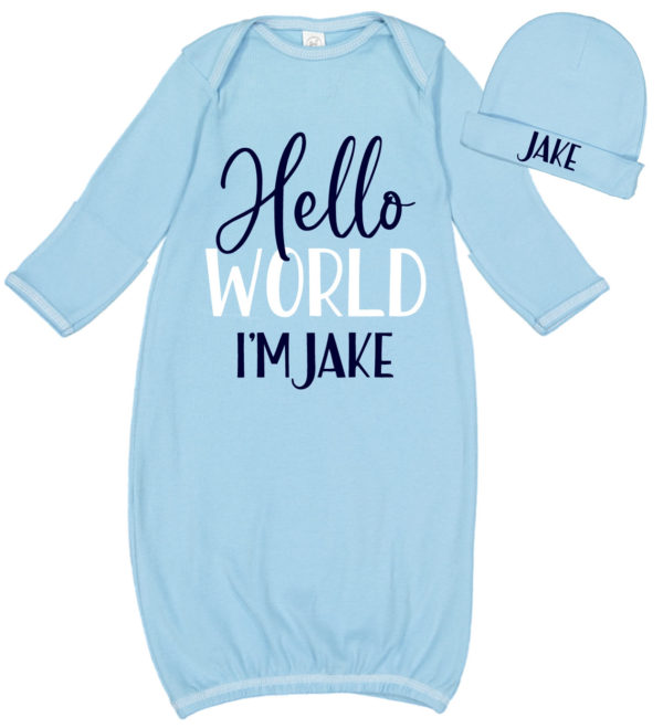 Baby Boy "Hello World" Layette & Hat Set