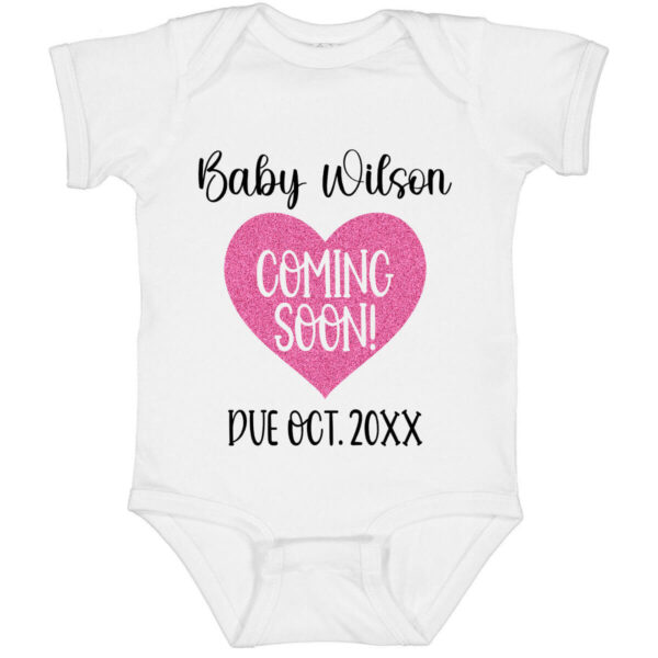 "Coming Soon" Heart Onesie with Name & Due Date