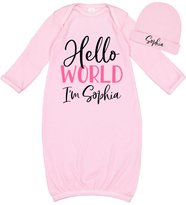 Baby Girl "Hello World" Layette & Hat Set