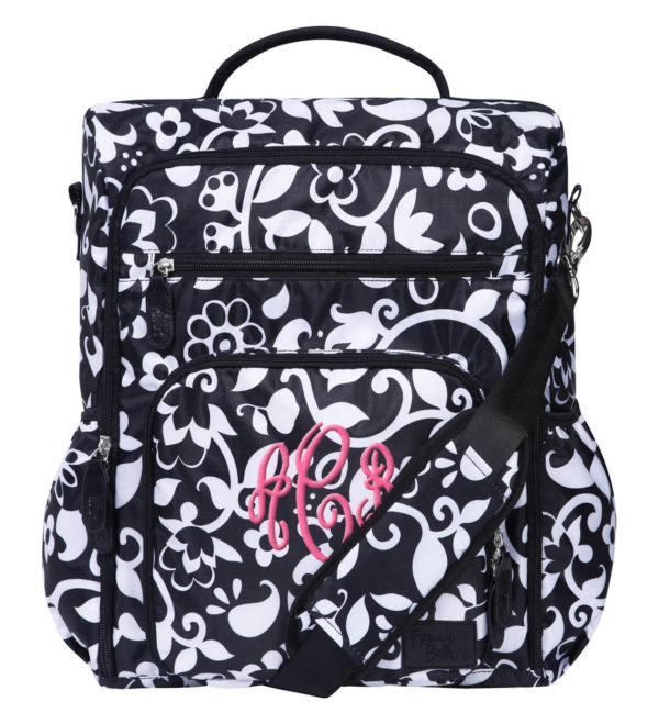 Monogrammed Backpack Diaper Bag - Black & White