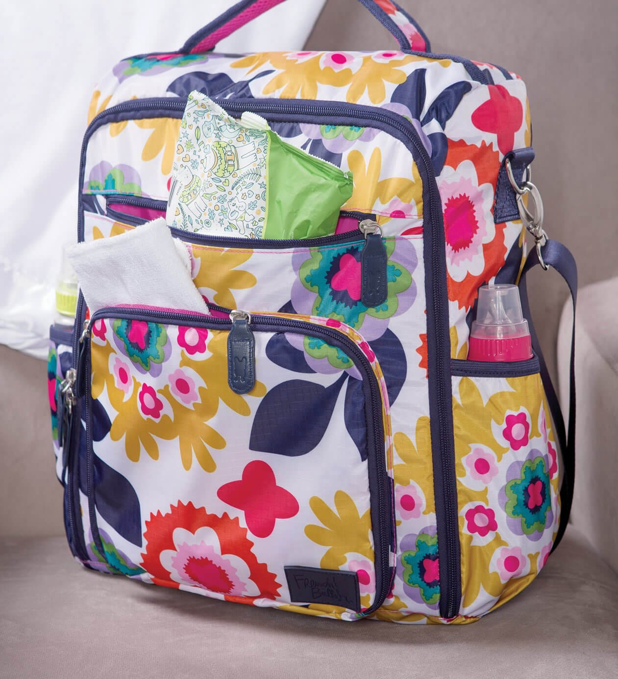 Monogrammed Backpack Diaper Bag - Colorful Floral | Personalized Babies