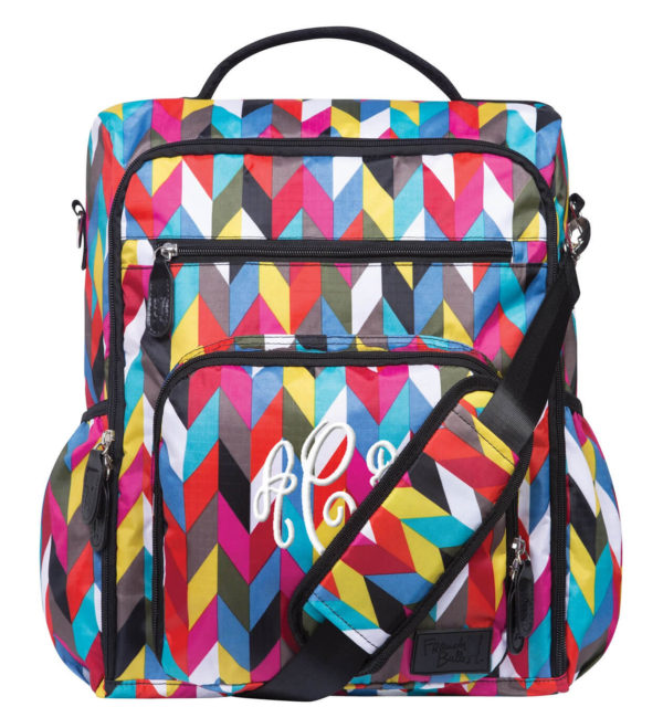 Monogrammed Backpack Diaper Bag - Colorful Zig Zag
