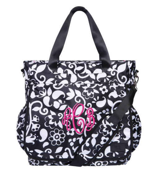 Monogrammed Diaper Bag Tote - Black & White | Personalized Babies