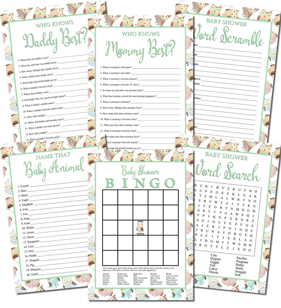 Printable Owl Baby Shower Games Set (6) | Personalized Babies