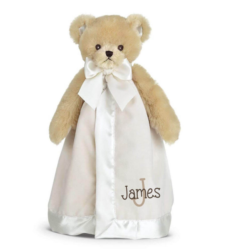Teddy Bear Snuggle Blanket with Name & Initial Personalized Babies