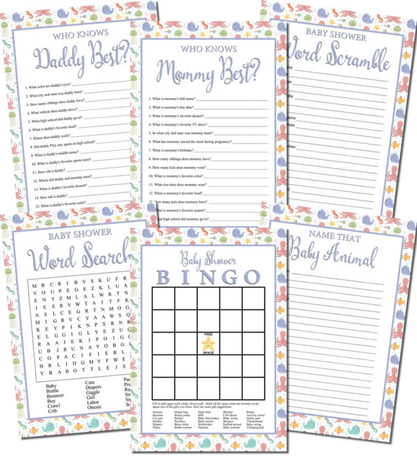 Printable Under the Sea Baby Shower Games Set
