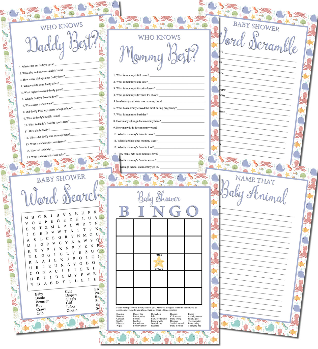 Printable Under the Sea Baby Shower Games Set (6)